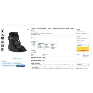 United Ortho Short Air Cam Walker Fracture Boot, Small, Black